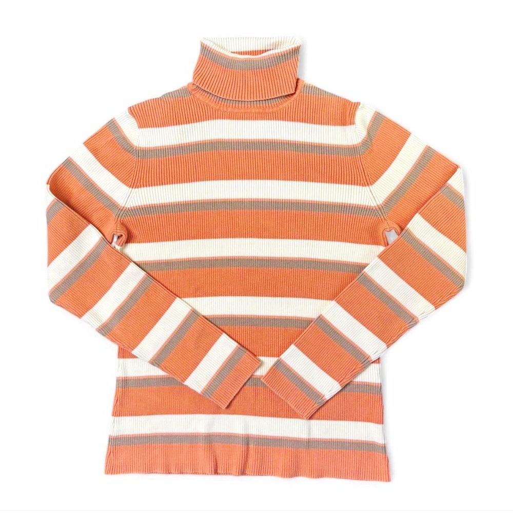 Large Vintage Casual Corner Y2K Ribbed Striped Turtleneck Sweater UK Made